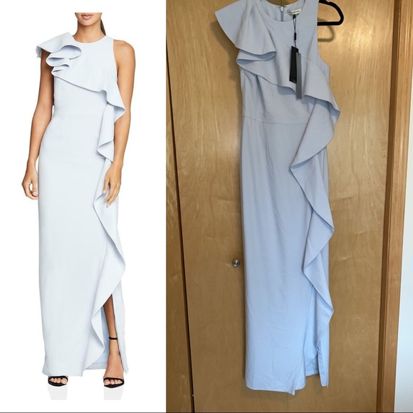 Halston Heritage Dresses & Skirts - Halston Womens Blue Sleeveless Flounce Formal Evening Dress Gown